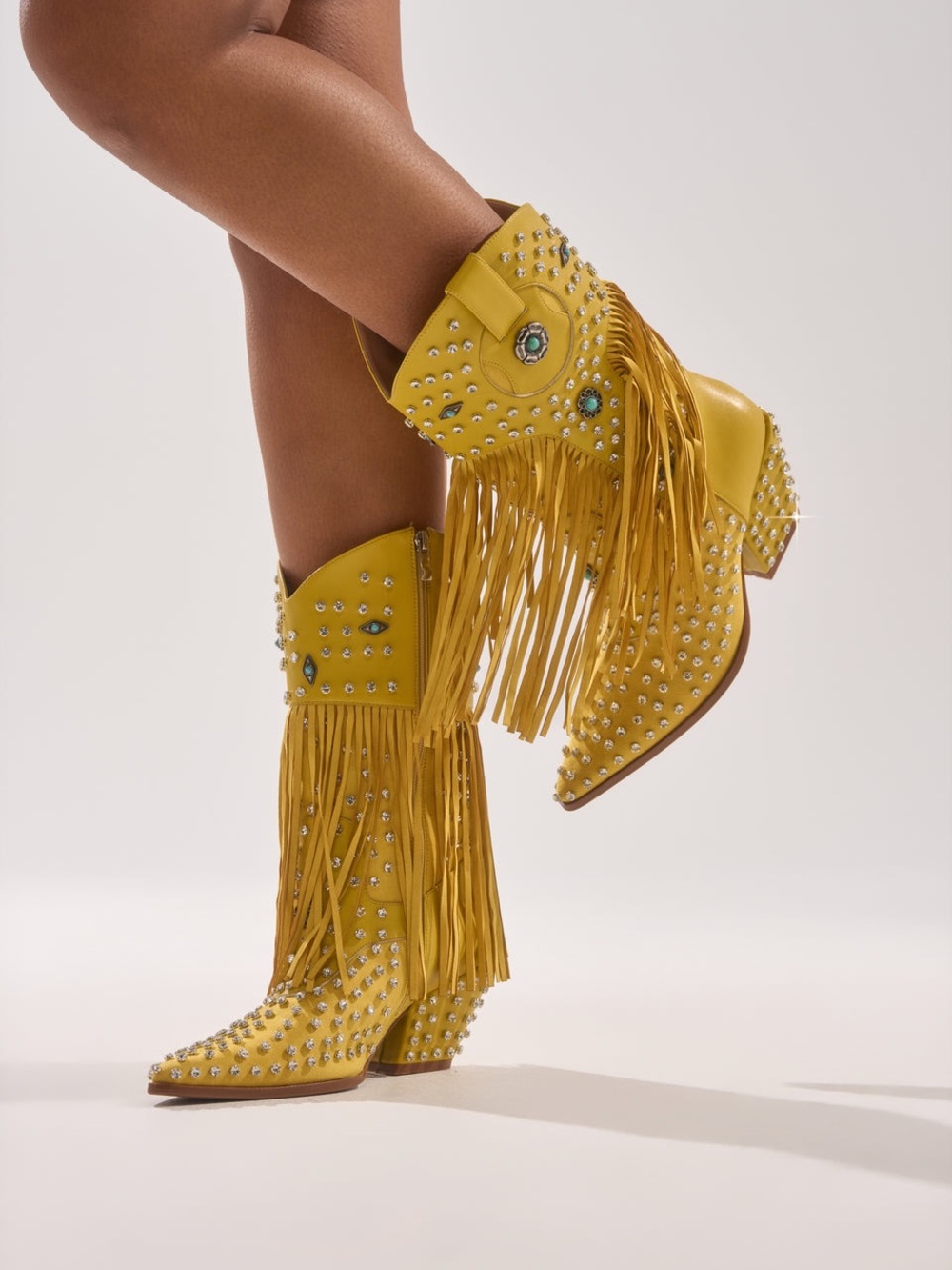 FLAWED AZALEA WANG GREYSON YELLOW
RHINESTONE EMBELLISHED WESTERN
BOOTIE